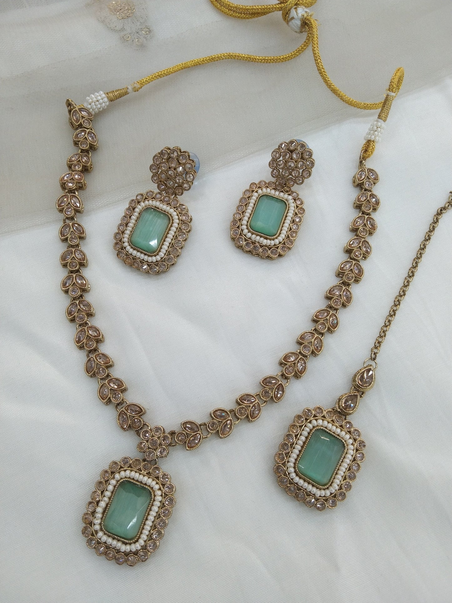 Indian jewellery Antique gold mint necklace set/ necklace Indian rishi jewellery set