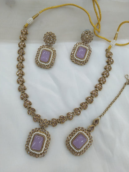 Antique gold lavender necklace set/ necklace Indian rishi jewellery set