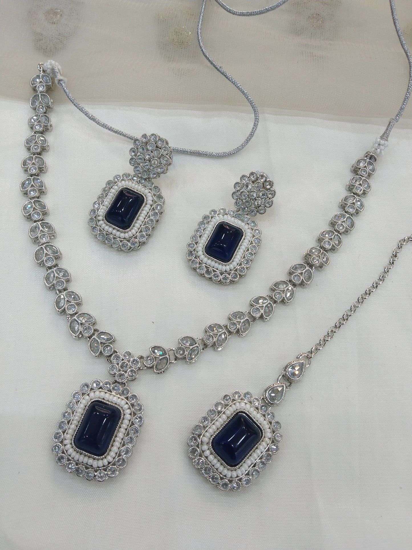 Silver blue necklace jewellery set/ necklace Indian rishi jewellry set