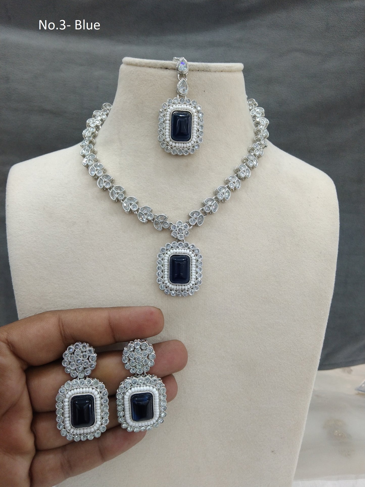 Silver blue necklace jewellery set/ necklace Indian rishi jewellry set