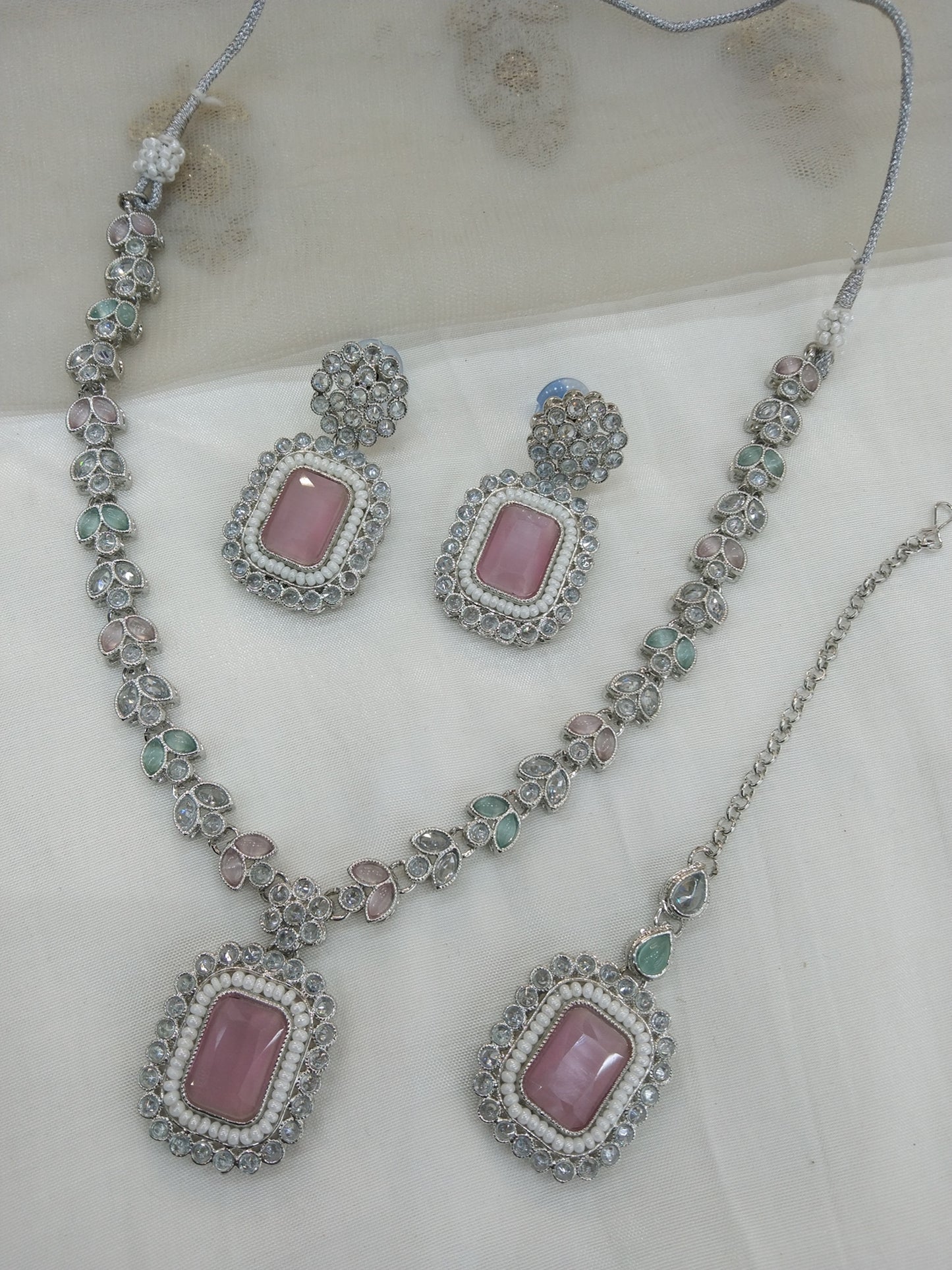 Pink silver necklace jewellery set/ necklace Indian rishi jewellery set