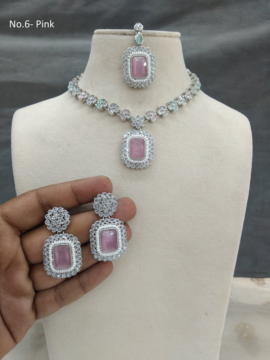 Pink silver necklace jewellery set/ necklace Indian rishi jewellery set