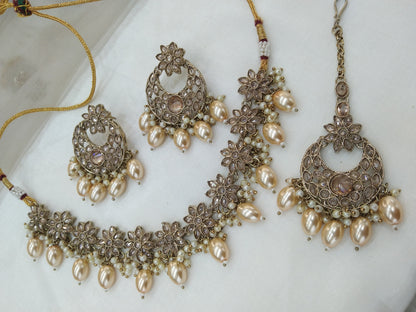 Indian jewellery necklace Set/ dark gold necklace Jewellery set /Indian necklace tiska set