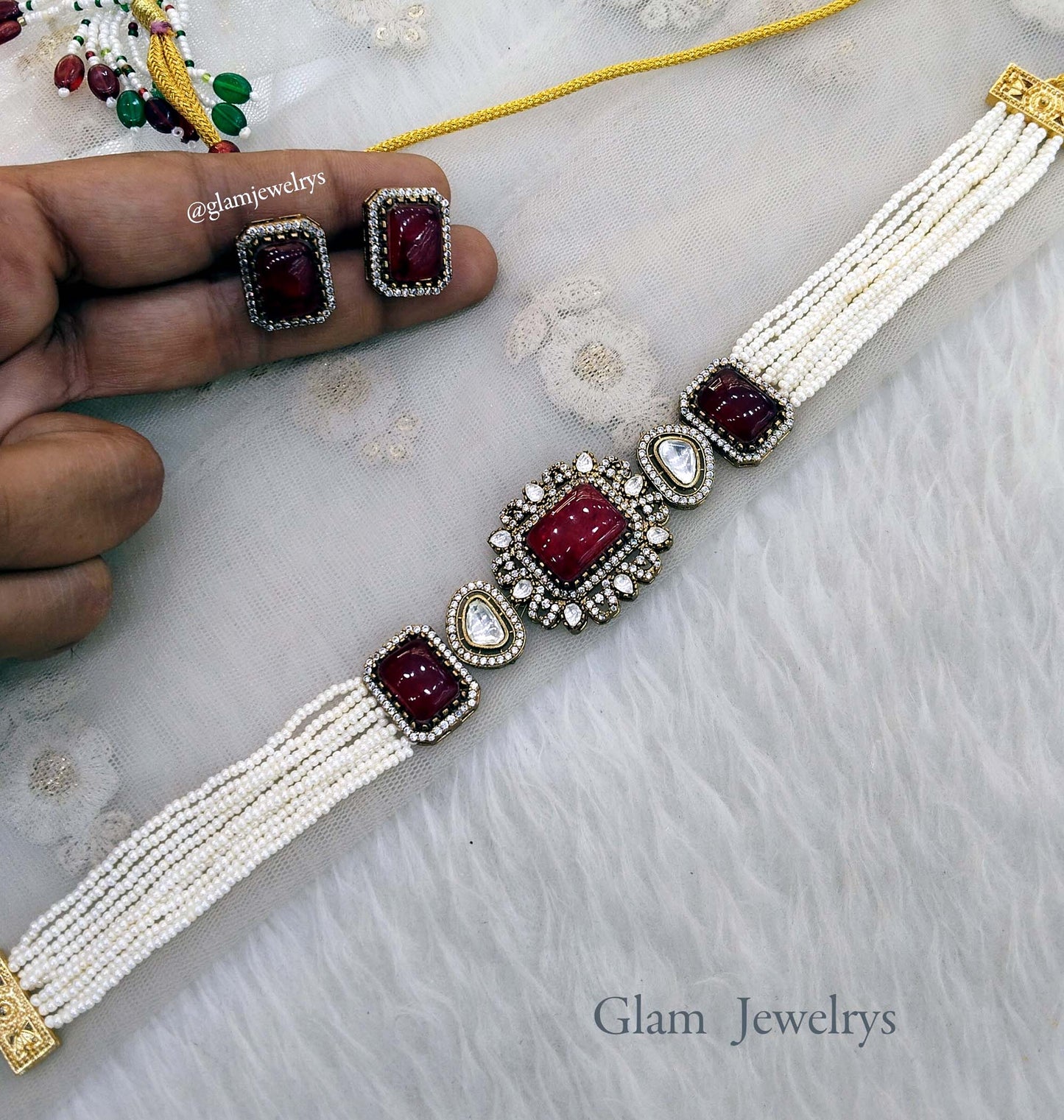 Moissanite Indian  jewellery ruby kundan choker set/ kundan choker kundan sunita set