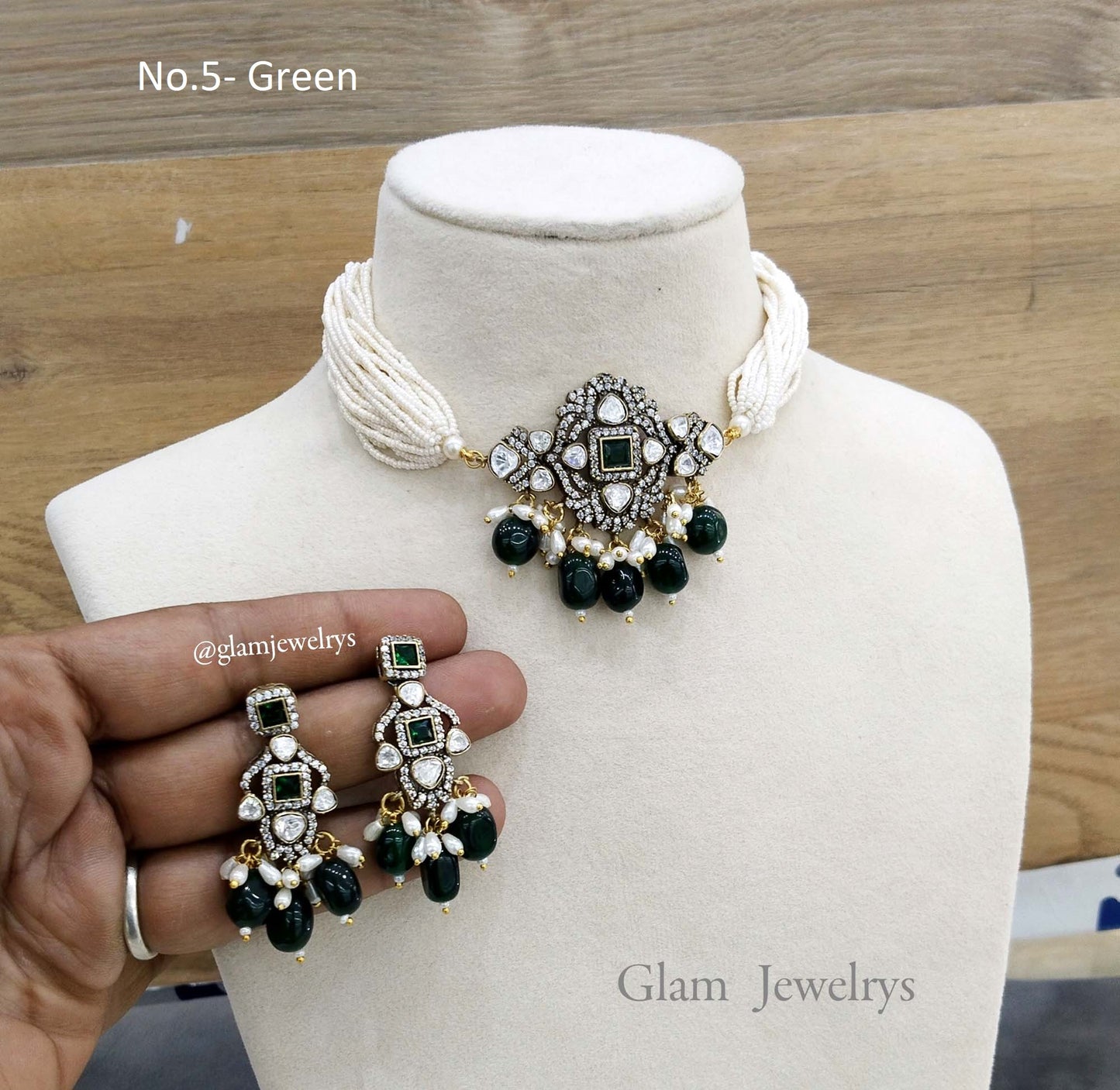 Moissanite Indian Jewellery Green Kundan Choker Set/ kundan choker kundan sunita set