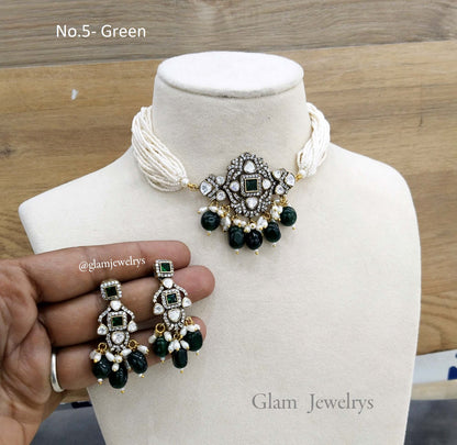 Moissanite Indian Jewellery Green Kundan Choker Set/ kundan choker kundan sunita set