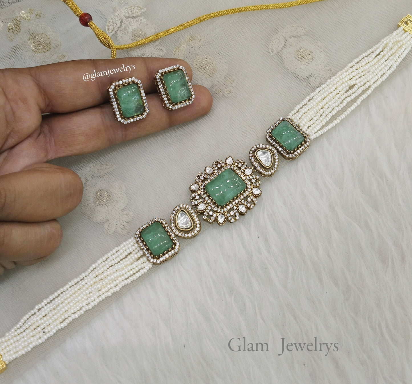 Green Moissanite Kundan Indian  Jewellery  Kundan Choker Sunita Wedding Set