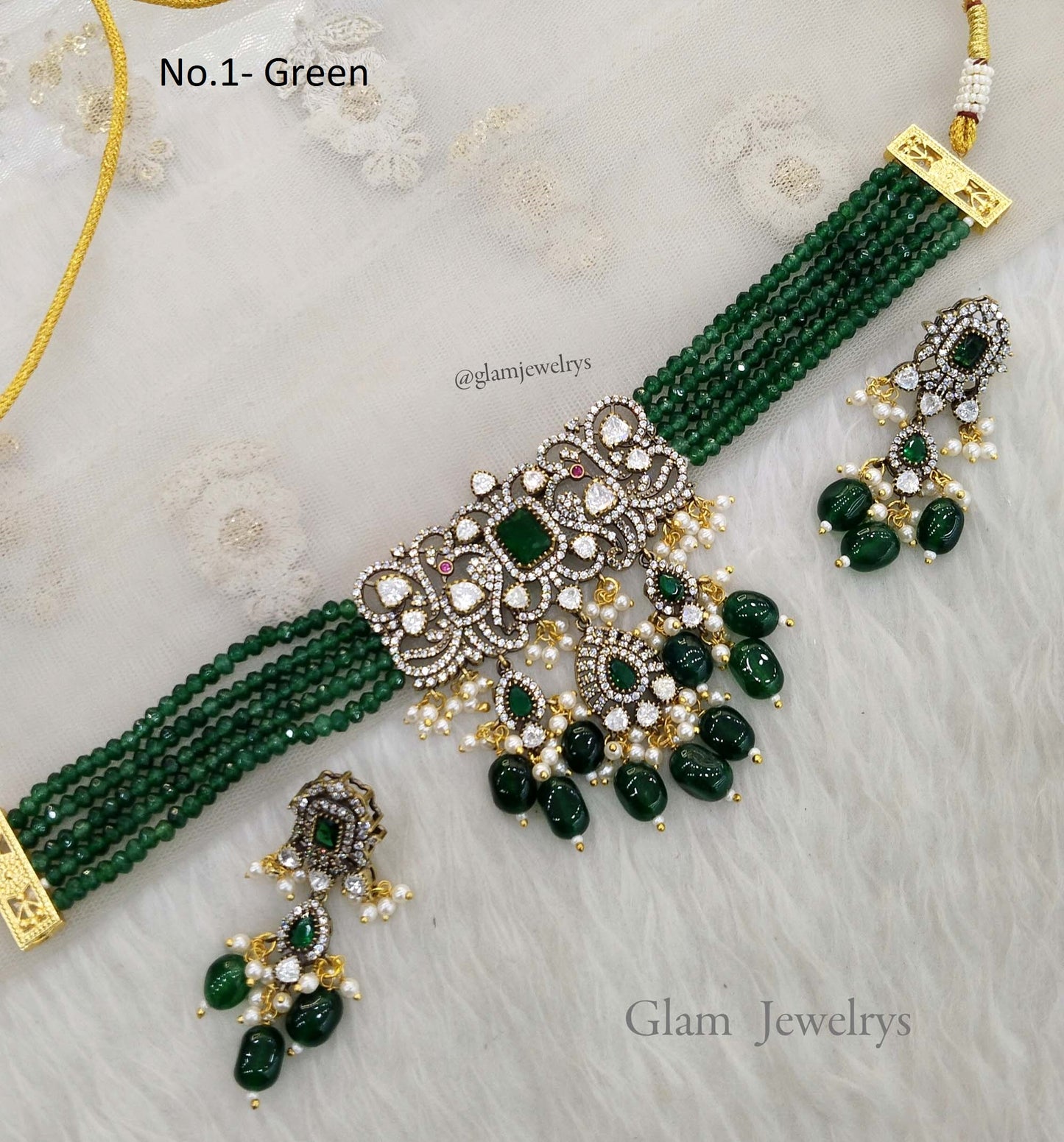 Green Moissanite Kundan Indian Jewellery  Kundan Choker Sunita Wedding Set