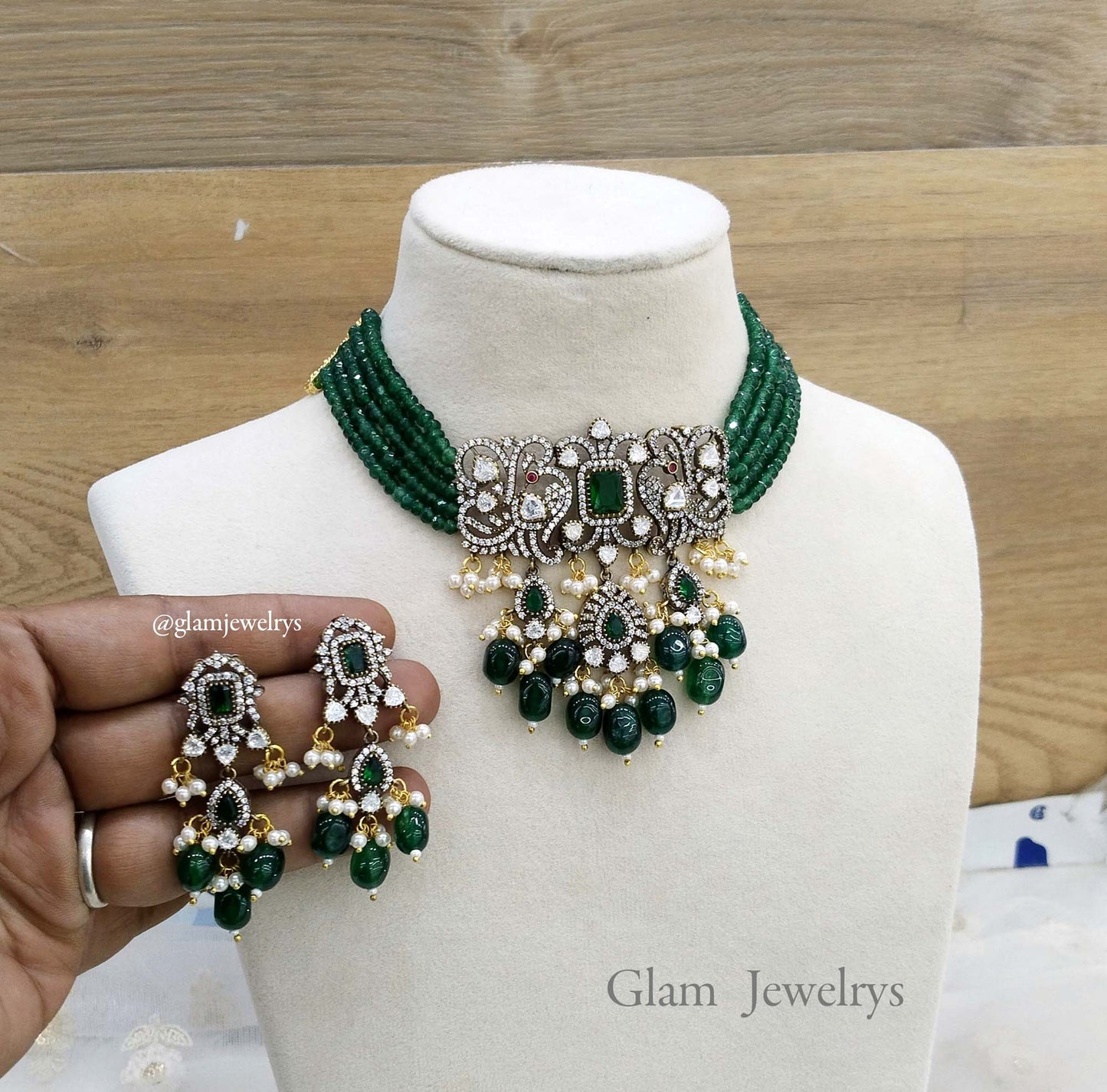 Green Moissanite Kundan Indian Jewellery  Kundan Choker Sunita Wedding Set