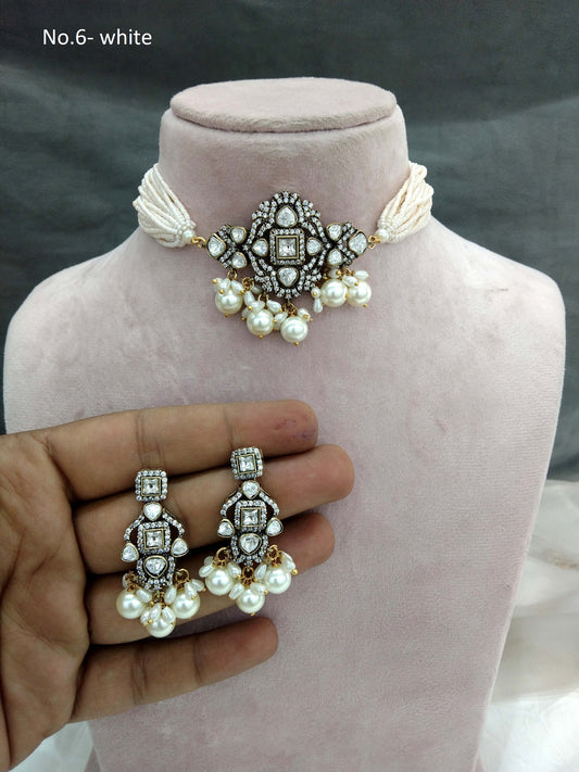 White Moissanite kundan Indian  jewellery  kundan choker sunita set