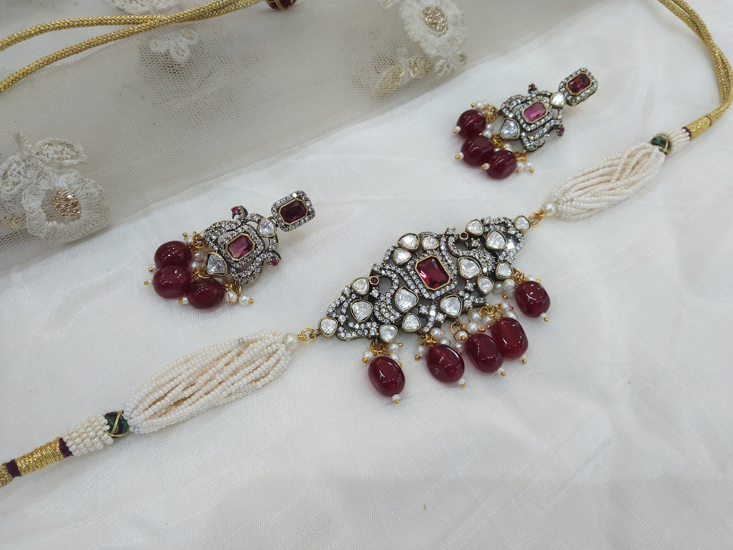 Maroon Moissanite kundan Indian  jewellery  kundan choker sunita set