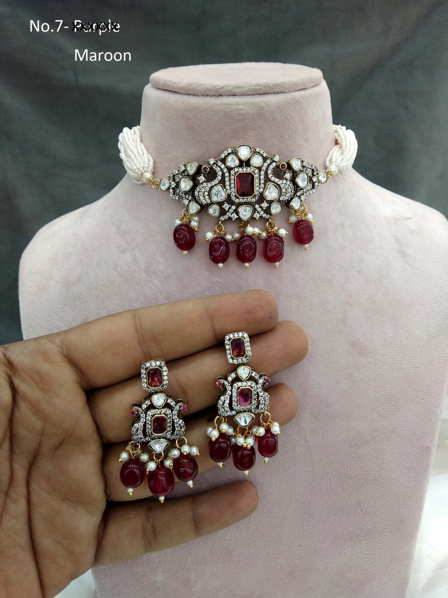 Maroon Moissanite kundan Indian  jewellery  kundan choker sunita set