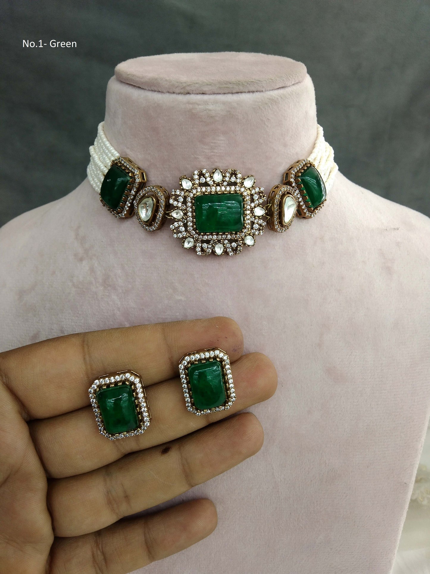 Next To Real green Choker Indian Jewellery Sunita Wedding Set