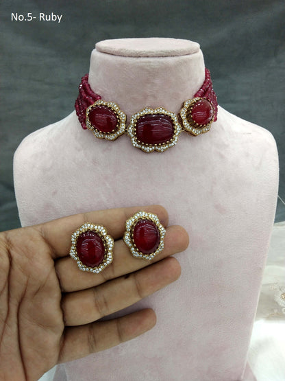 Ruby Next To Real Choker Indian Jewellery Sunita Wedding Set