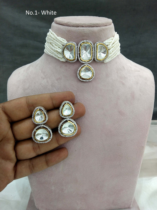 Moissanite white Choker Indian Jewellery Sunita Wedding Set