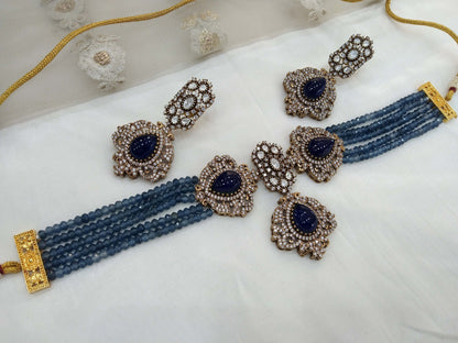 Moissanite blue Choker Indian Jewellery Sunita Wedding Set