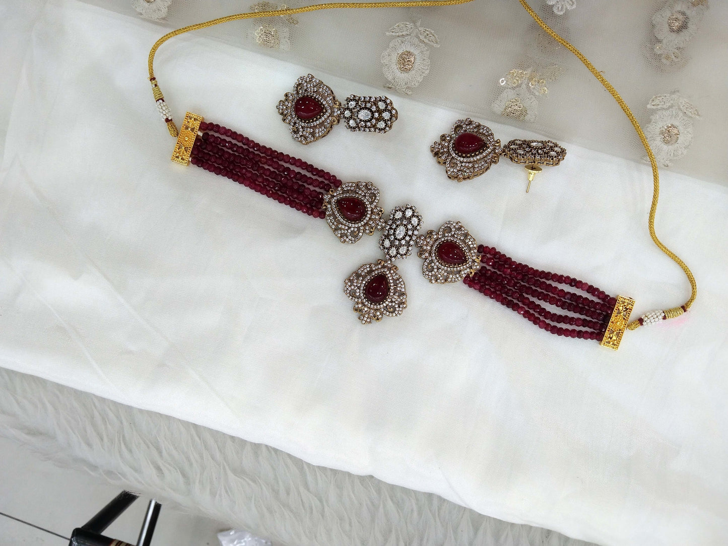 Moissanite maroon Choker Indian Jewellery Sunita Wedding Set