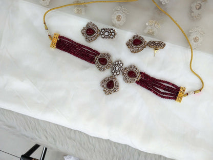 Moissanite maroon Choker Indian Jewellery Sunita Wedding Set