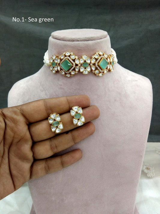 Moissanite  sea green Choker Indian Jewellery Sunita Wedding Set