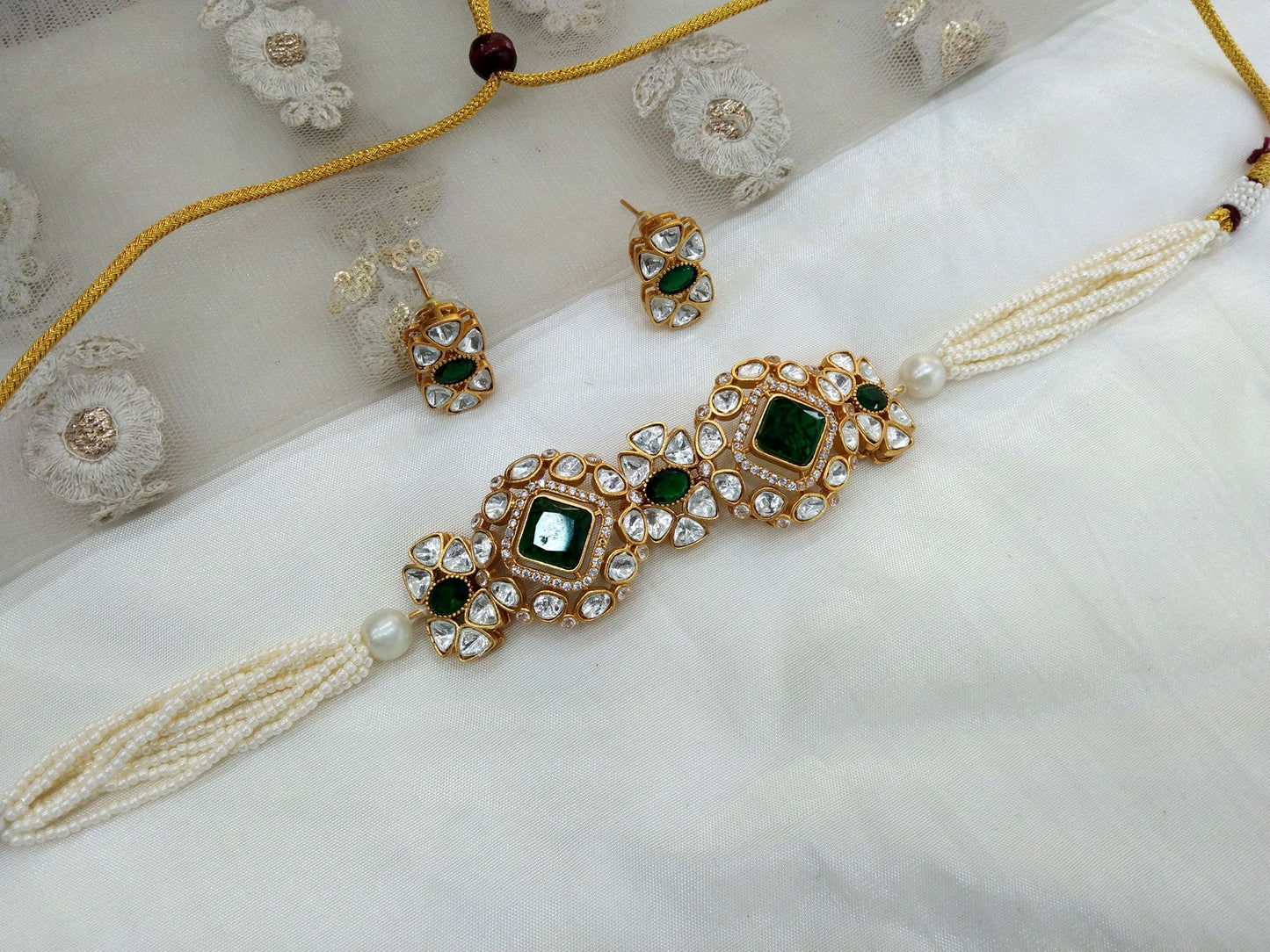 Moissanite  Green Choker Indian Jewellery Sunita Wedding Set