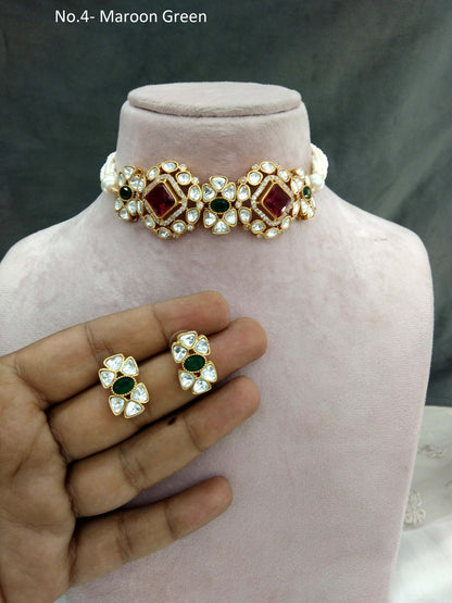 Moissanite Maroon Green Choker Indian Jewellery Sunita Wedding Set