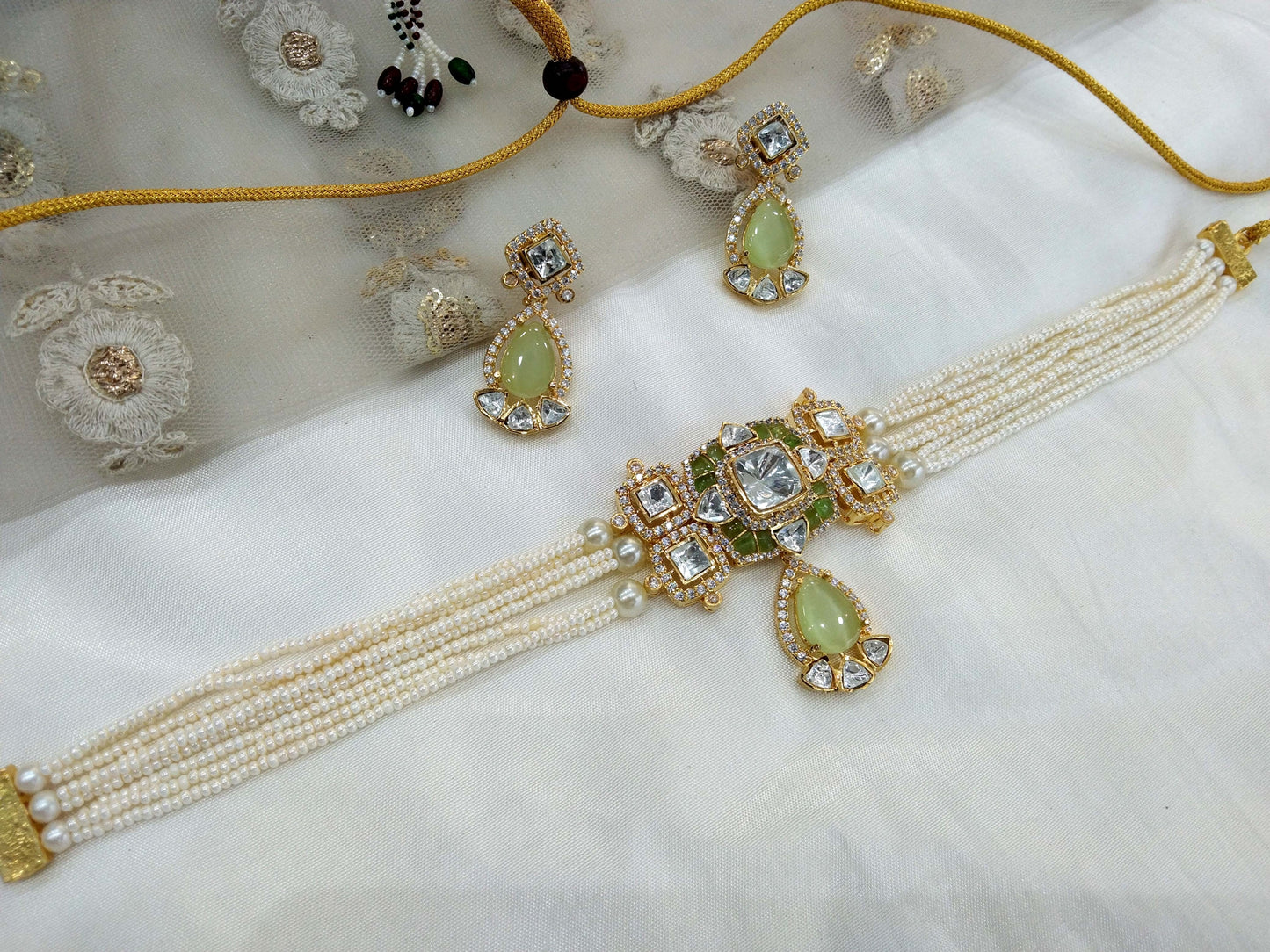 Moissanite Pastel Green Choker Indian Jewellery Sunita Wedding Set