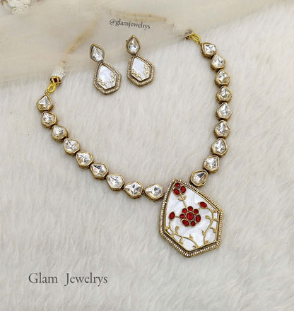 Moissanite kundan Gold maroon necklace Indian Jewellery Sunita Wedding Set