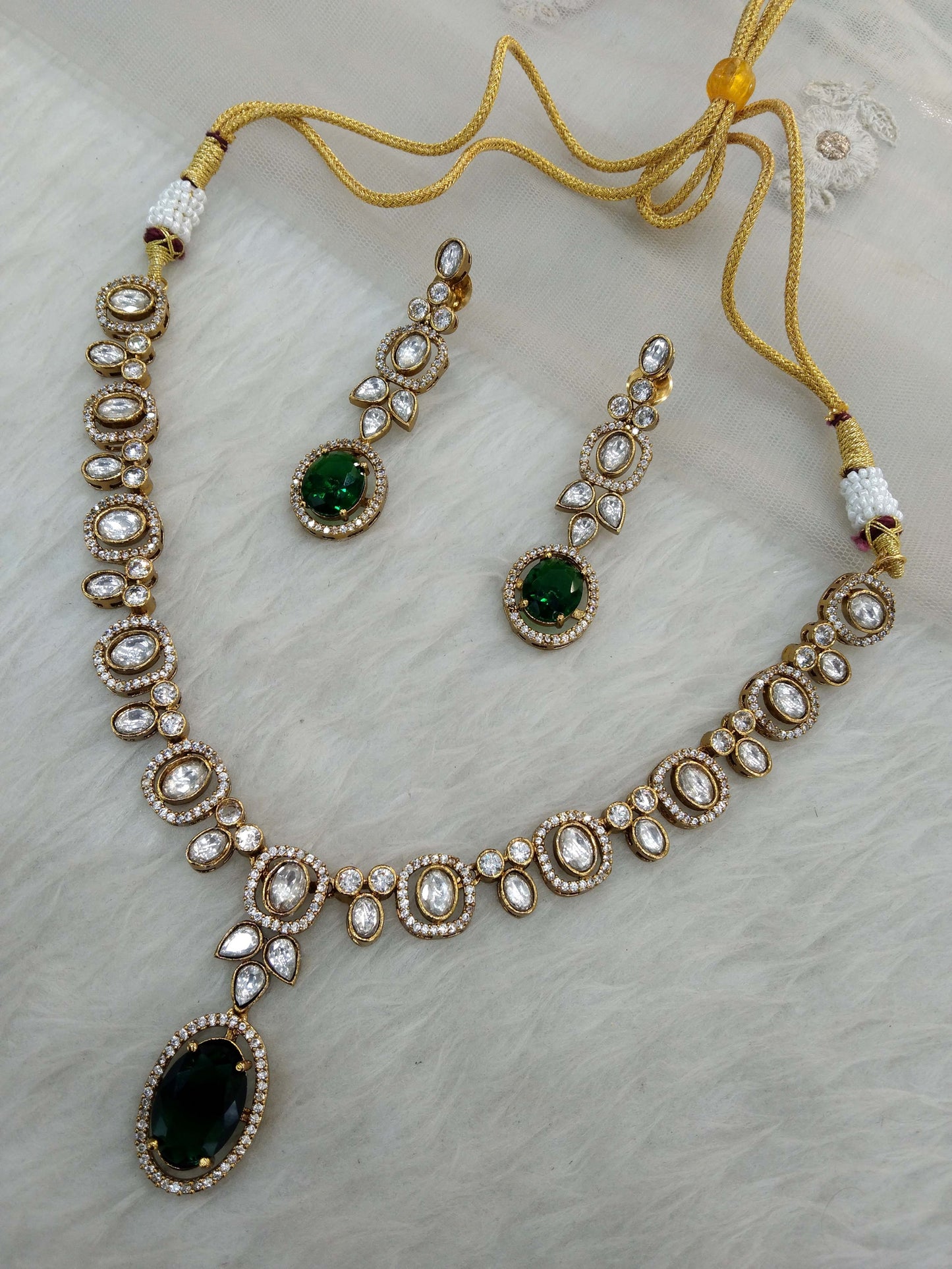 Green Moissanite kundan Gold necklace Indian Jewellery Shweta Wedding Set