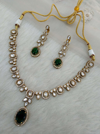 Green Moissanite kundan Gold necklace Indian Jewellery Shweta Wedding Set