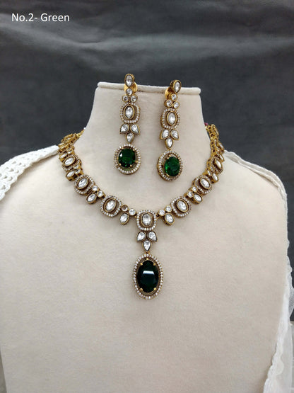 Green Moissanite kundan Gold necklace Indian Jewellery Shweta Wedding Set