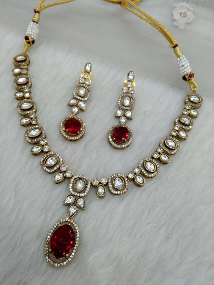 Maroon Moissanite kundan Gold necklace Indian Jewellery Shweta Wedding Set