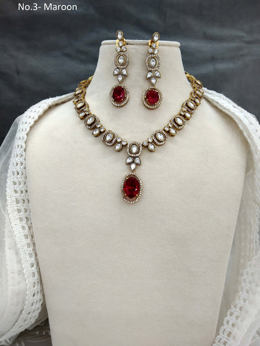 Maroon Moissanite kundan Gold necklace Indian Jewellery Shweta Wedding Set