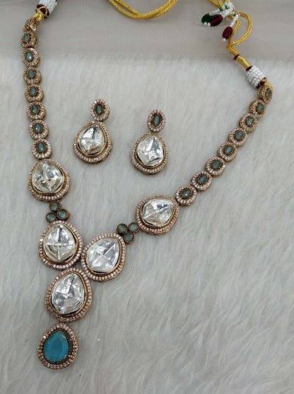 Next To Real Kundan Sea Green Gold necklace Indian Jewellery Shweta Wedding Set