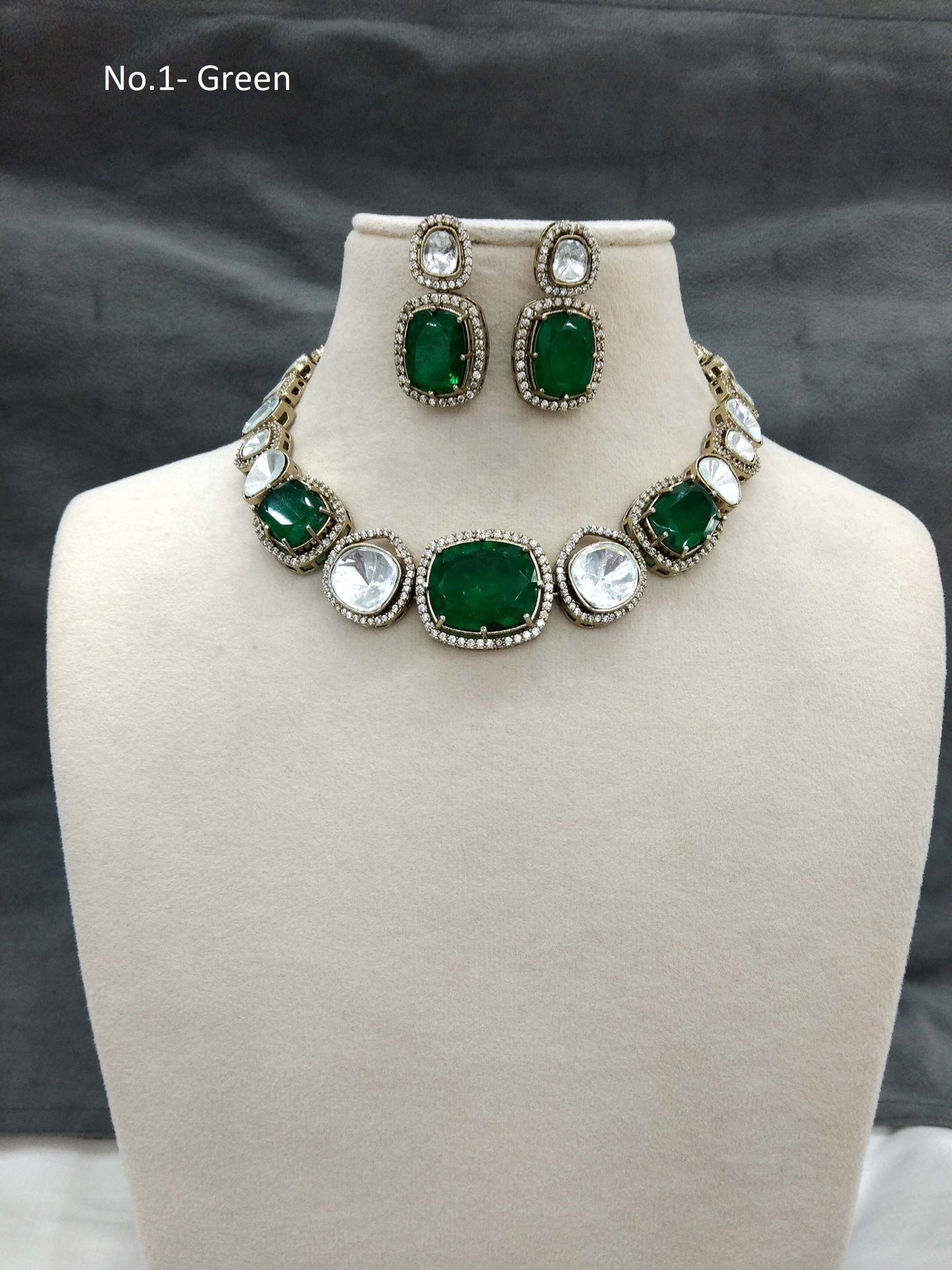 Next To Real Kundan Green Gold necklace Indian Jewellery Shweta Wedding Set