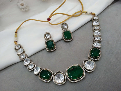 Next To Real Kundan Green Gold necklace Indian Jewellery Shweta Wedding Set