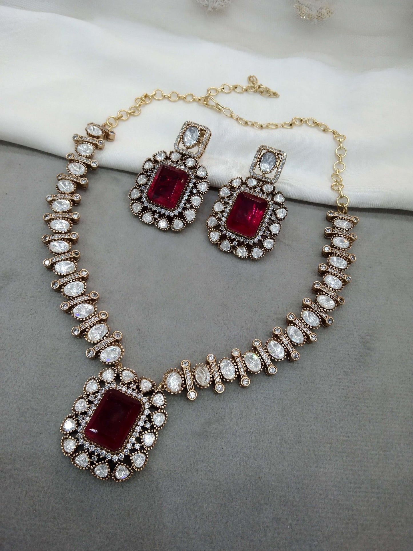 Next To Real Kundan Maroon Gold necklace Indian Jewellery Shweta Wedding Set