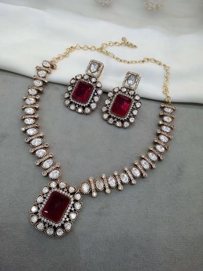 Next To Real Kundan Maroon Gold necklace Indian Jewellery Shweta Wedding Set