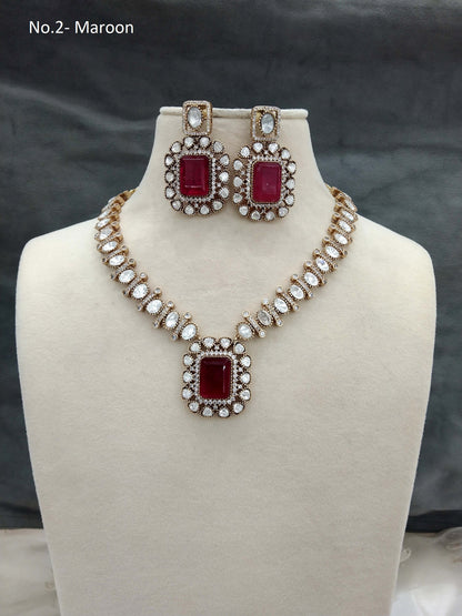 Next To Real Kundan Maroon Gold necklace Indian Jewellery Shweta Wedding Set