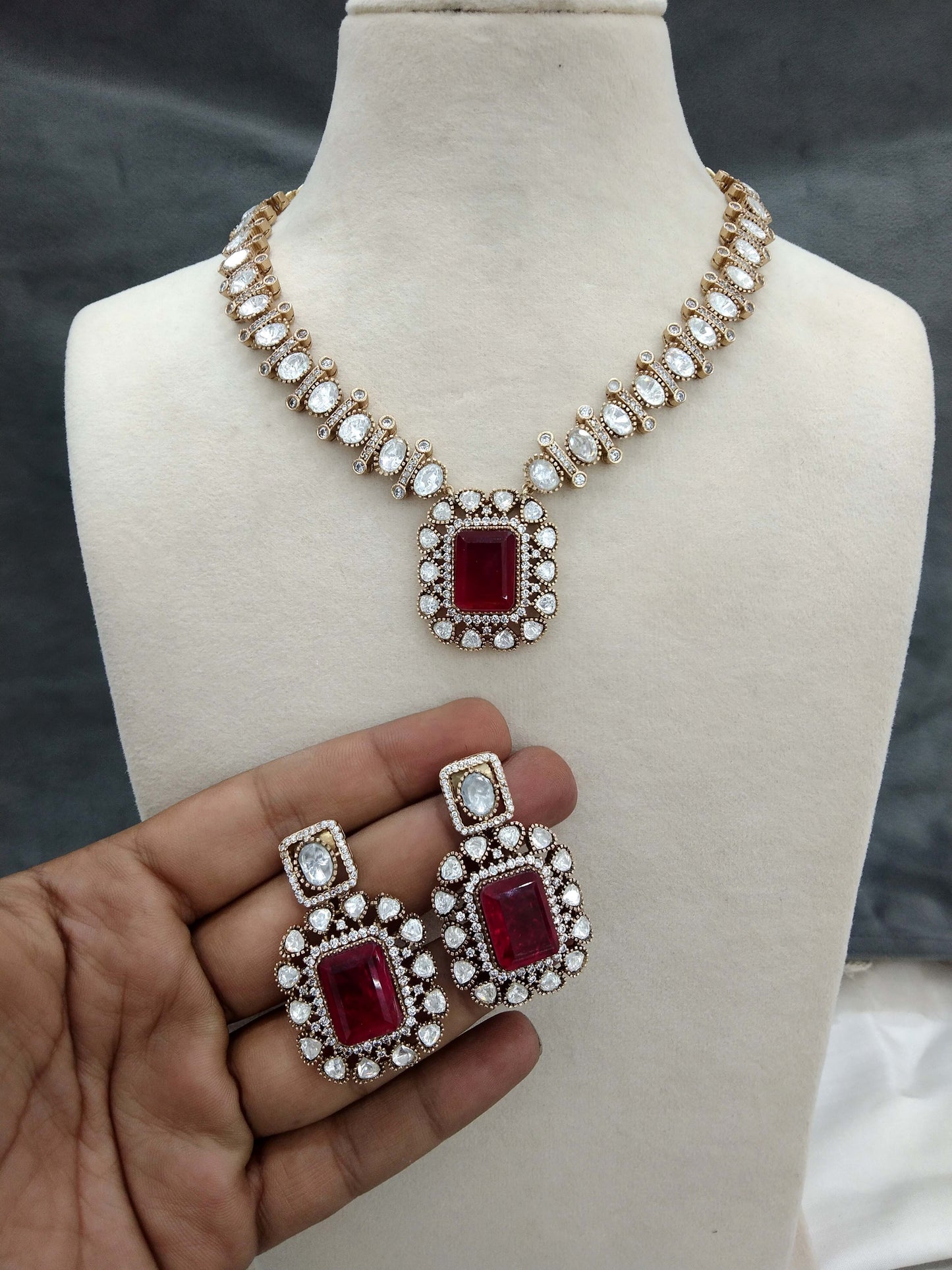 Next To Real Kundan Maroon Gold necklace Indian Jewellery Shweta Wedding Set