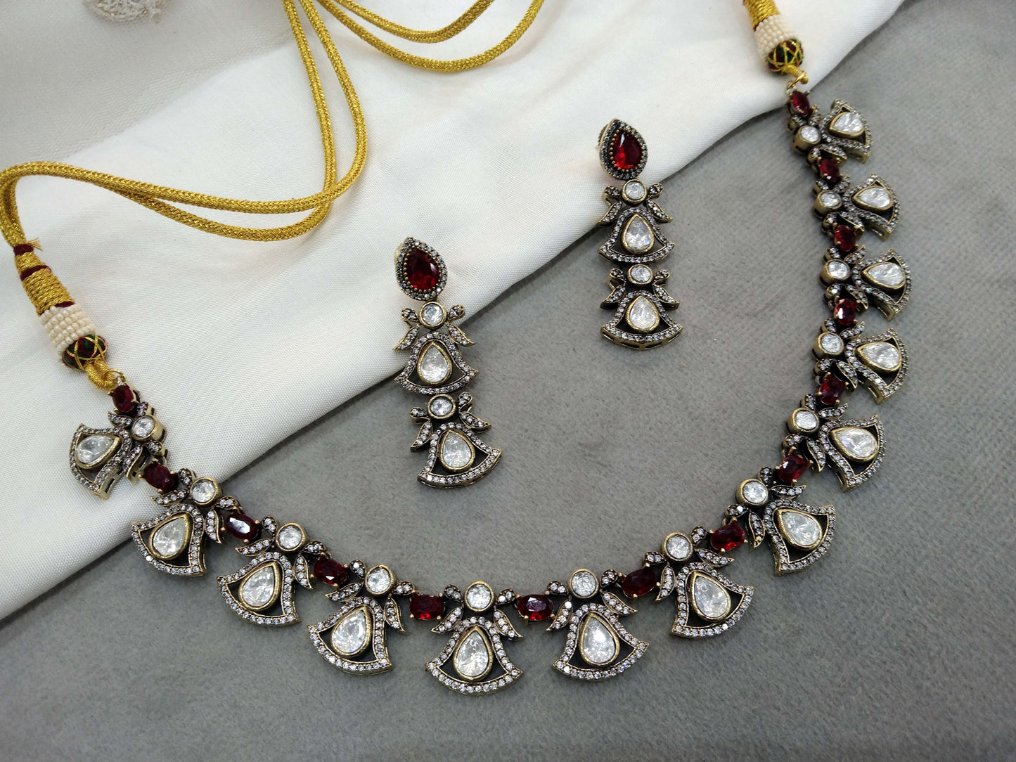 Maroon Next To Real Kundan Gold necklace Indian Jewellery Shweta Wedding Set