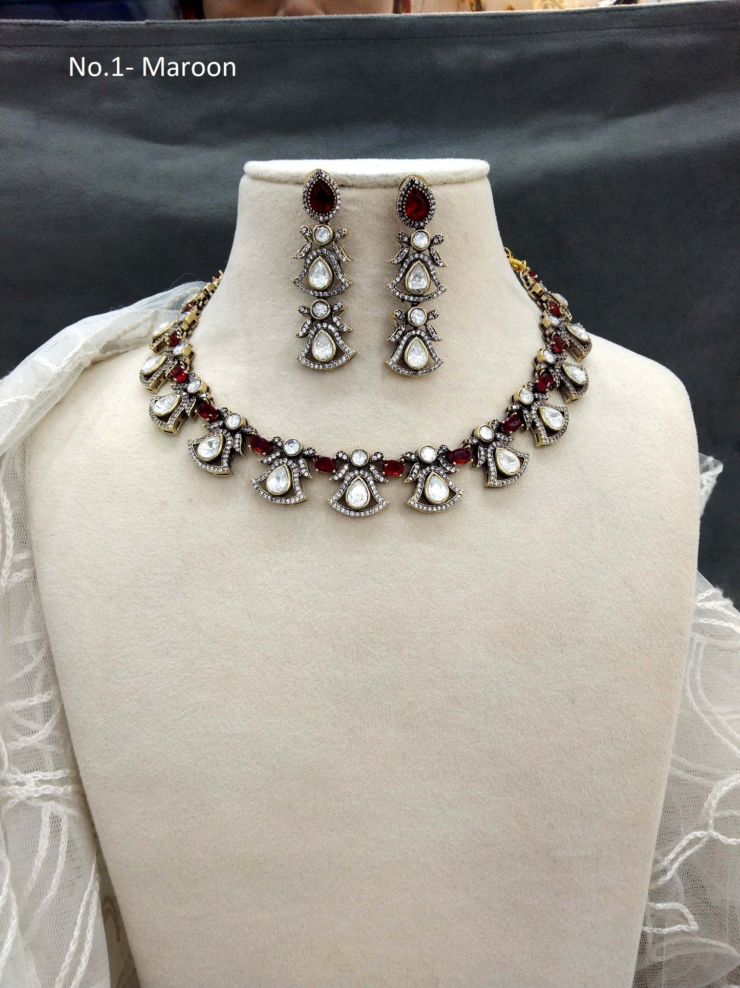 Maroon Next To Real Kundan Gold necklace Indian Jewellery Shweta Wedding Set