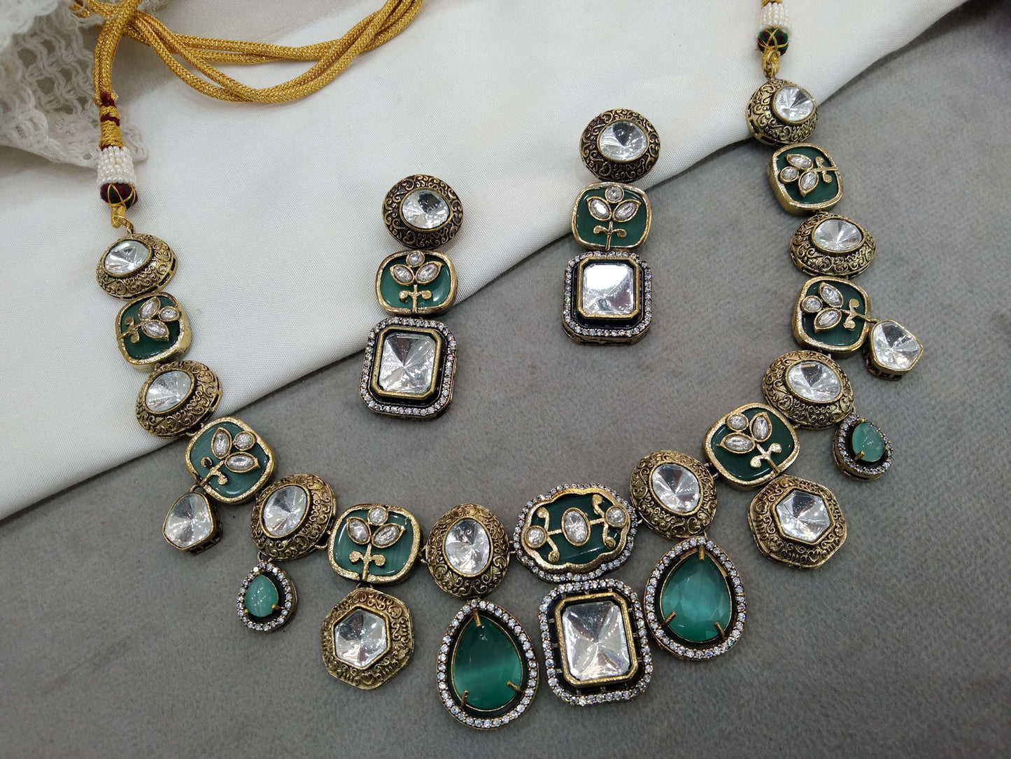 Mint Next To Real Kundan Gold necklace Indian Jewellery Shweta Wedding Set