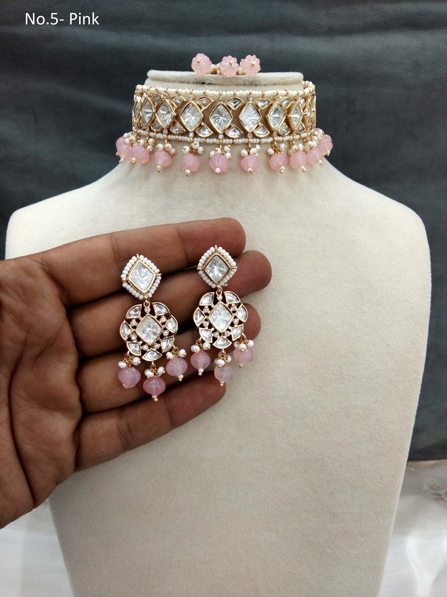 Moissanite  Next To Real Pink Kundan Gold Choker Set Indian Jewellery Shweta Wedding Set