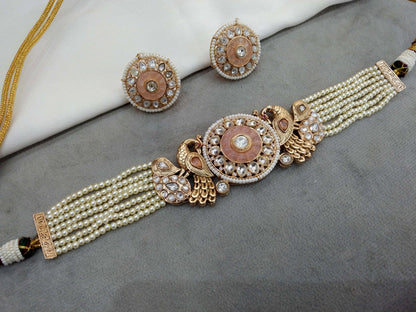 Moissanite  Next To Real Pink Kundan Gold Choker Set Indian Jewellery Shweta Wedding Set