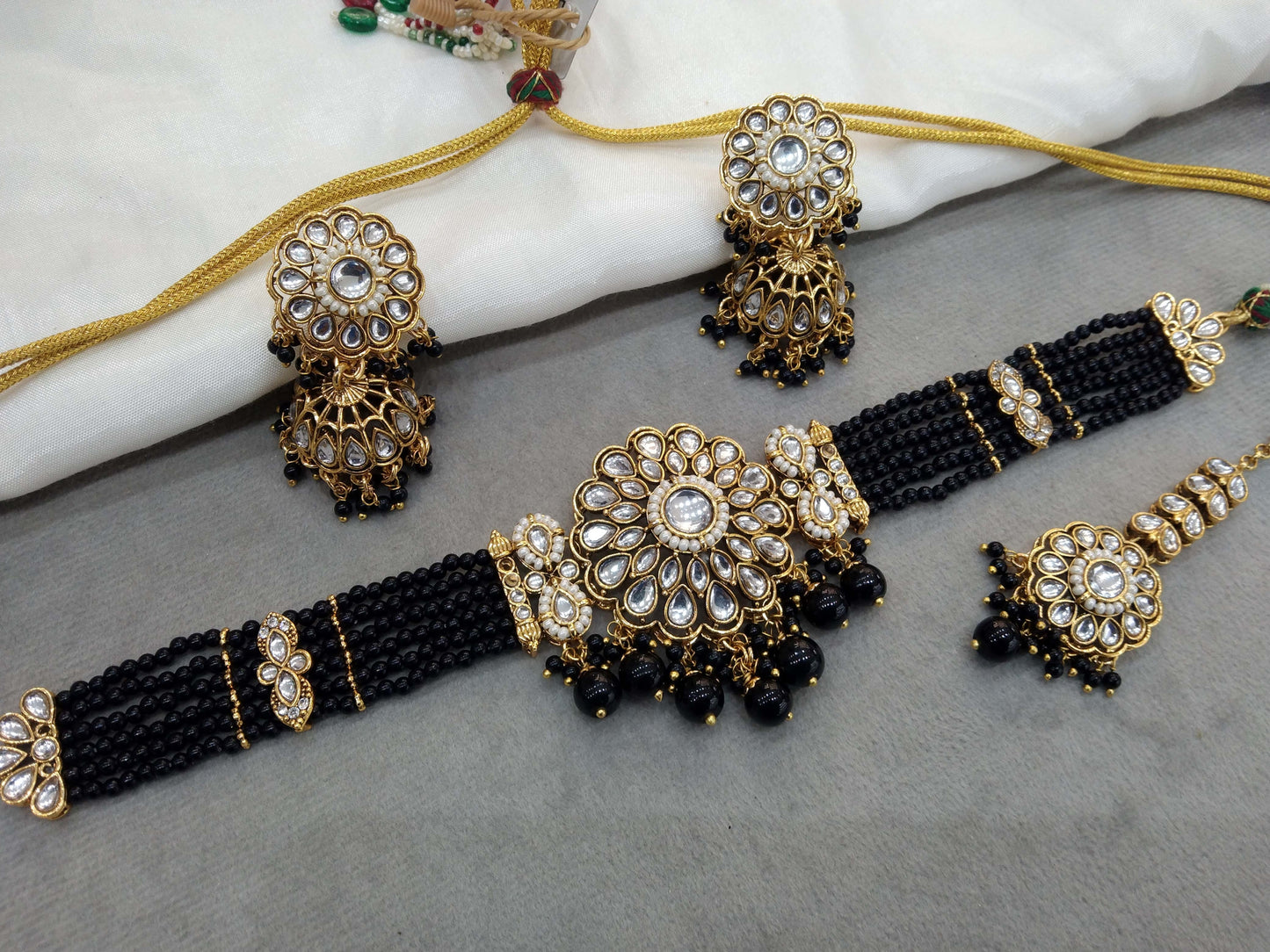 Black Choker Set Indian Jewellery Gold  Kundan choker Set/ kundan choker Setin Set