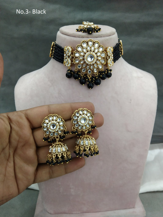 Black Choker Set Indian Jewellery Gold  Kundan choker Set/ kundan choker Setin Set