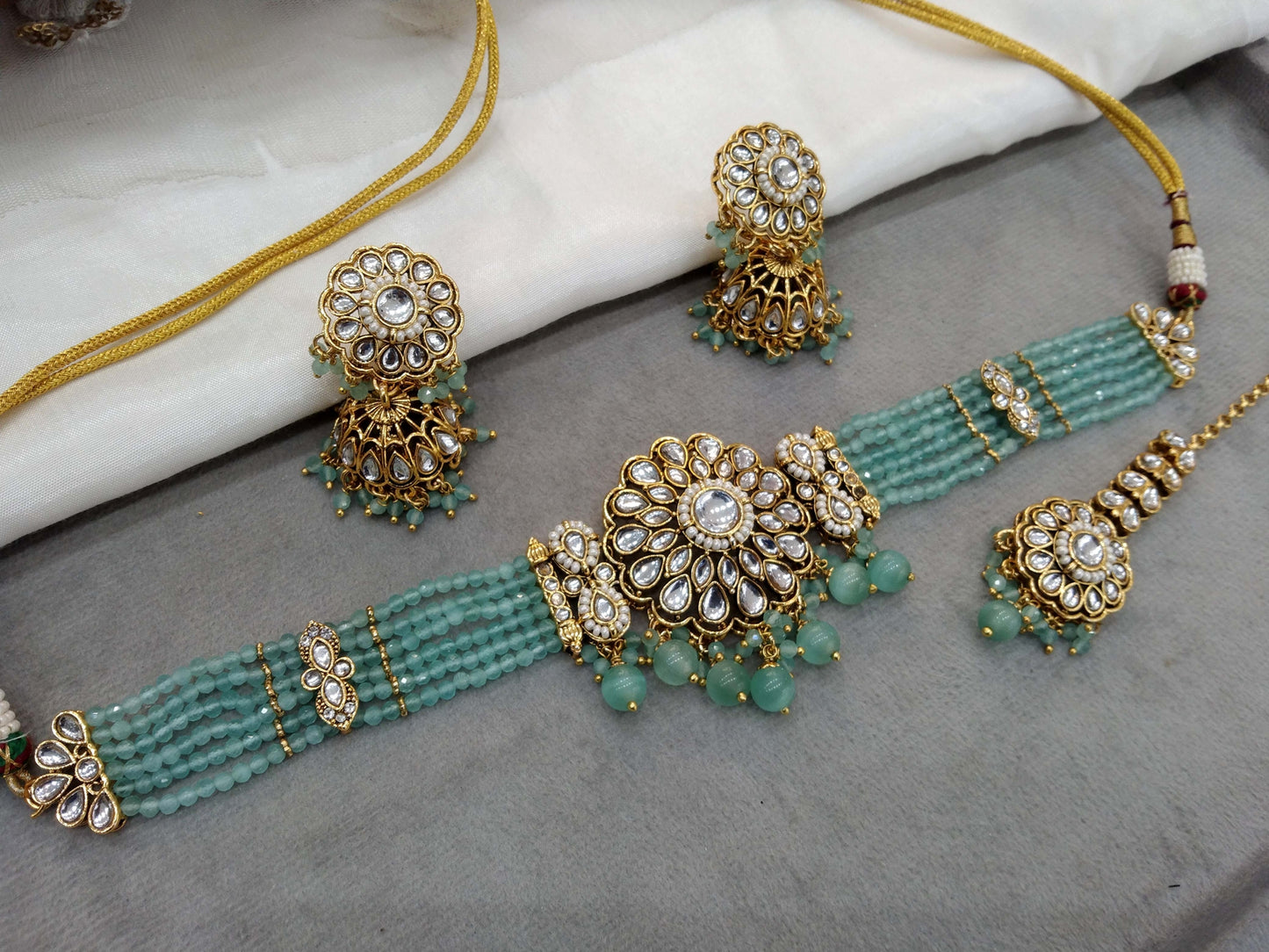 Sea Green Choker Set Indian Jewellery Gold  Kundan choker Set/ kundan choker Setin Set