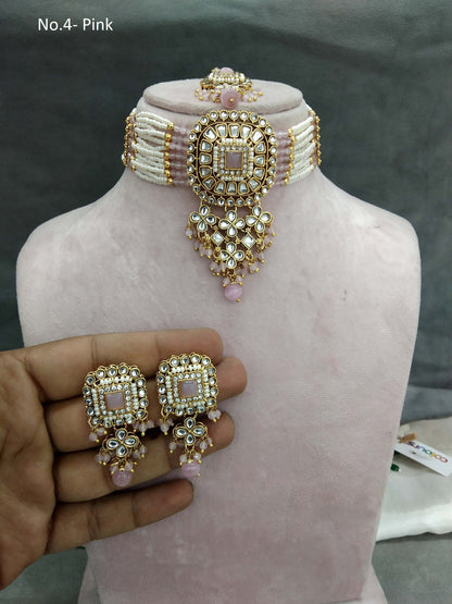 Indian Jewellery Gold  Pink  Kundan choker Set/ kundan choker Priya Jewellery Set