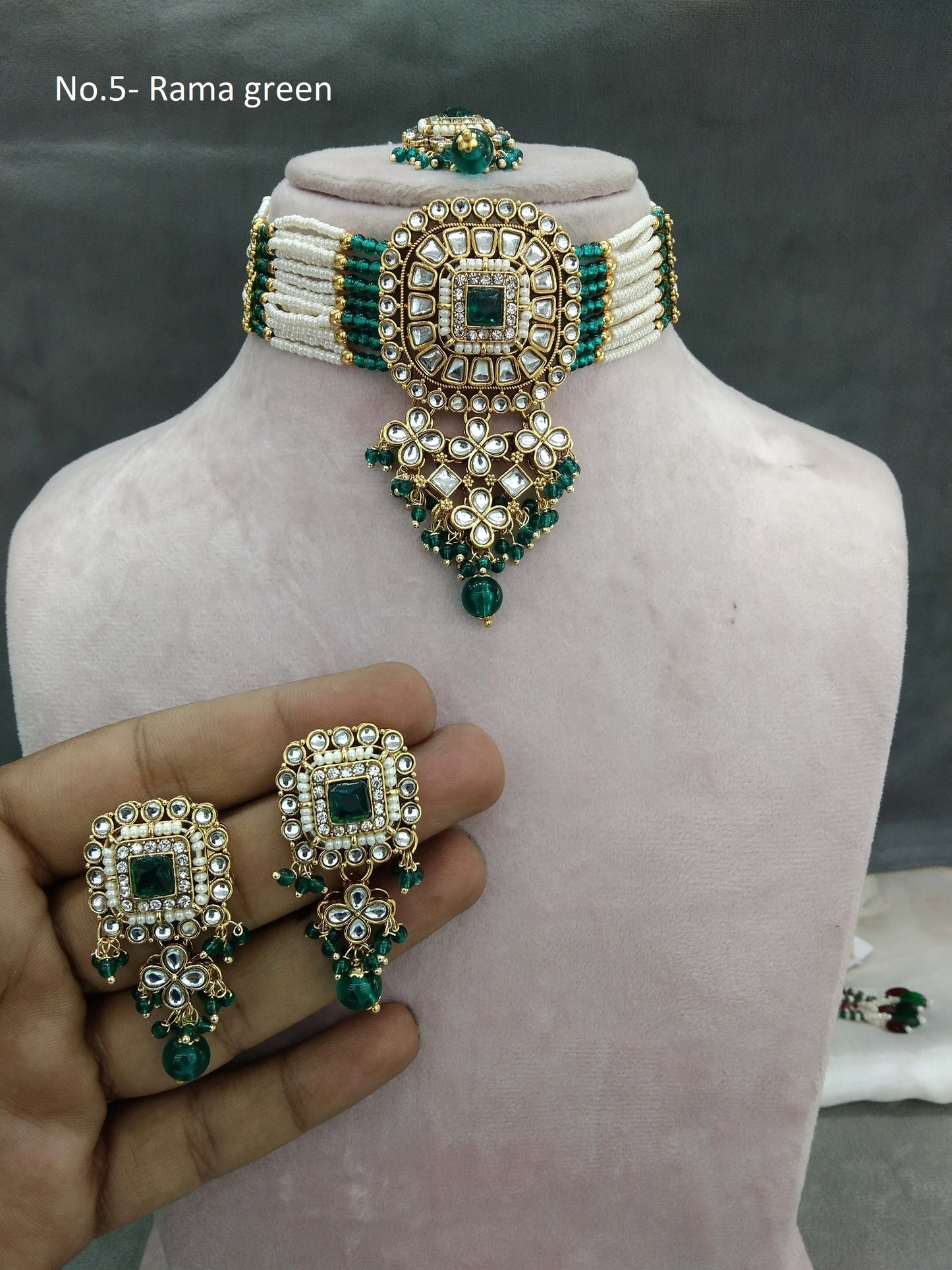 Rama Green Indian Jewellery Gold  Kundan choker Set/ kundan choker Priya Jewellery Set