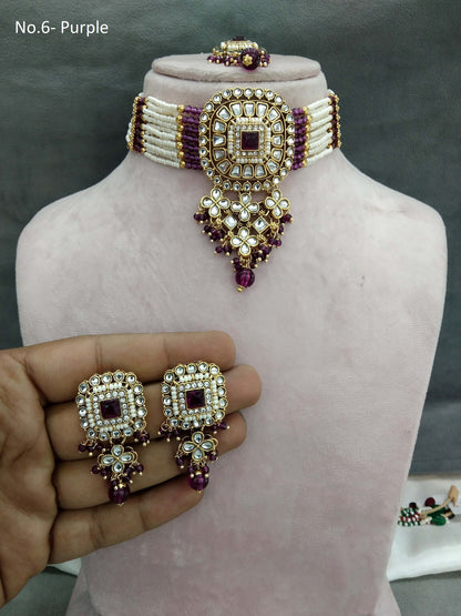 Purple Indian Jewellery Gold  Kundan choker Set/ kundan choker Priya Jewellery Set